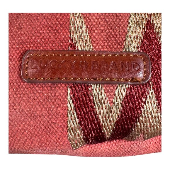 Lucky Brand Aztec Canvas Crossbody Bag Red & Gold Southwest Purse Pocketbook - Picture 3 of 14